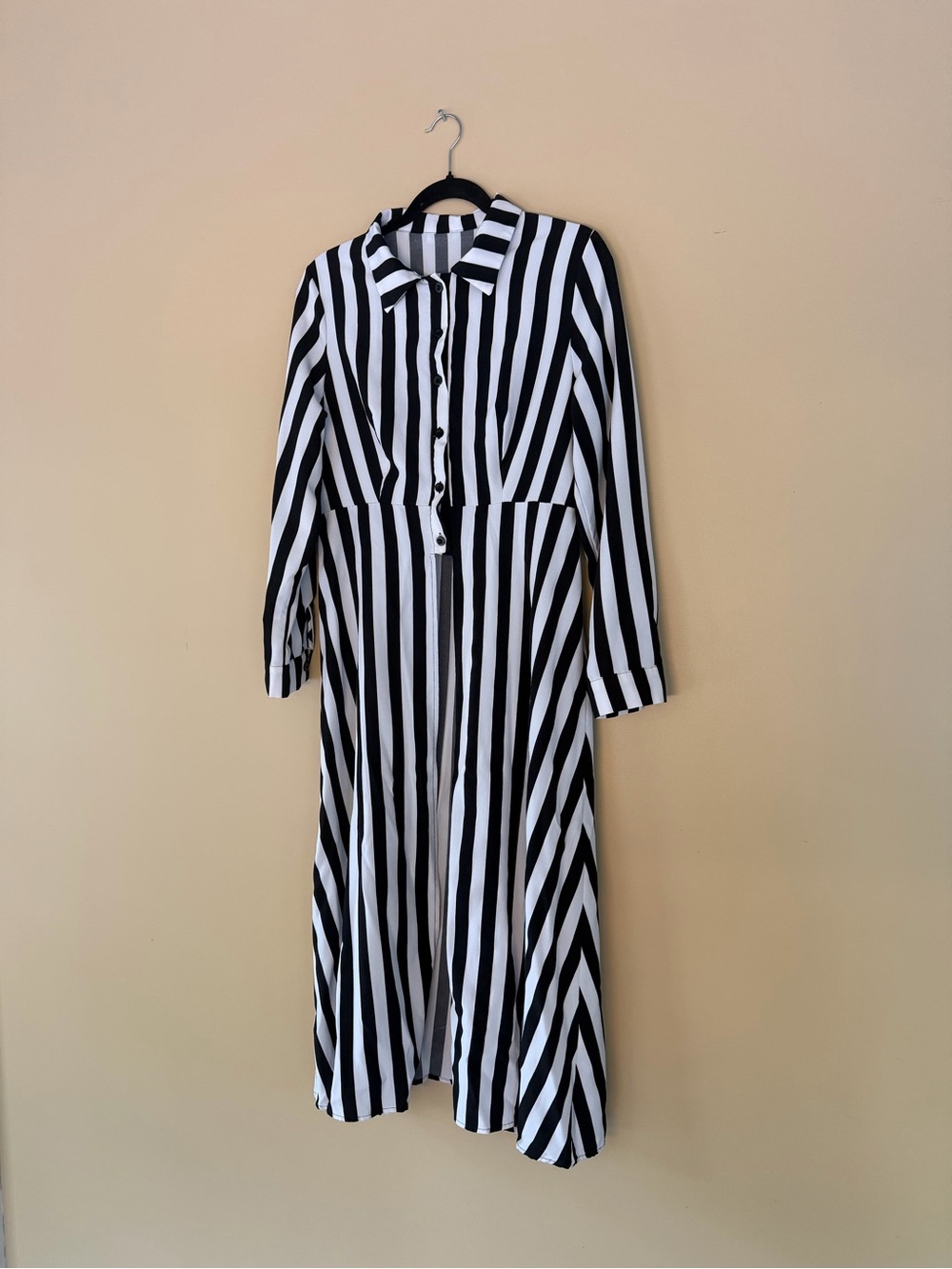 Black & White Striped Button-Front Shirt Dress
